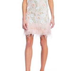 Alex Marie Floral Embroidered Dress with Feather Hem
